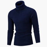 Men's Turtleneck Sweater with Ribbed Surface and Long Sleeves