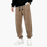Men's Corduroy Jogging Pants with Drawstring and Side Pockets