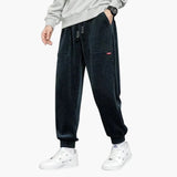 Men's Corduroy Jogging Pants with Drawstring and Side Pockets