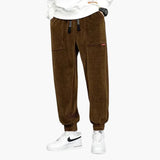 Men's Corduroy Jogging Pants with Drawstring and Side Pockets