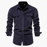 Men's Corduroy Shirt with Button Closure and Chest Pockets