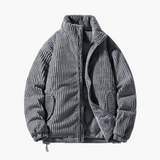 Men's Cord Jacket with Zipper and Stand-Up Collar