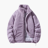 Men's Cord Jacket with Zipper and Stand-Up Collar