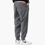 Men's Corduroy Jogging Pants with Drawstring and Cuffs
