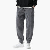 Men's Corduroy Jogging Pants with Drawstring and Cuffs