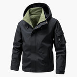 Men's Jacket with Hood, Zipper, and Multiple Pockets