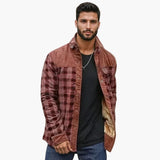 Men's Checked Jacket with Button Placket and Pockets