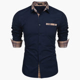 Men's Long Sleeve Shirt with Collar and Check Details