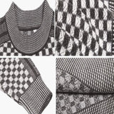 Men's Long Sleeve Sweater with Round Neck and Check Pattern
