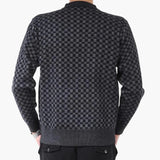 Men's Long Sleeve Sweater with Round Neck and Check Pattern