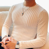 Men's Long Sleeve Shirt with Round Neck and Ribbed Structure