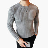 Men's Long Sleeve Shirt with Round Neck and Ribbed Structure