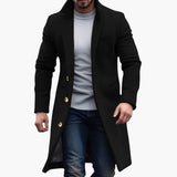 Men's Long Coat with Lapel and Buttons