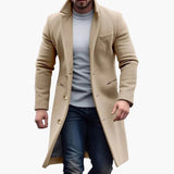 Men's Long Coat with Lapel and Buttons