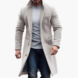 Men's Long Coat with Lapel and Buttons
