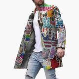 Men's Long Coat with Multicolored Print