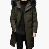 Men's Parka Jacket with Zipper and Faux Fur Hood