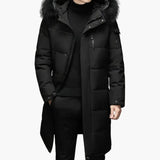 Men's Parka Jacket with Zipper and Faux Fur Hood