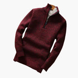 Men's Sweater with Half Zip and Ribbed Cuffs