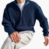 Men's Pullover with Half Zip and Ribbed Knit