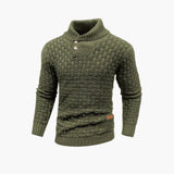 Men's Sweater with Button Placket and Knit Pattern