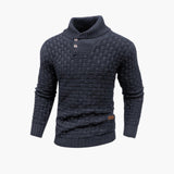 Men's Sweater with Button Placket and Knit Pattern