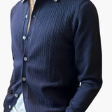 Men's Sweater with Lapel Collar and Button Closure