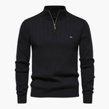 Men's Ribbed Knit Sweater with Half Zip and Stand-Up Collar