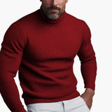Men's Turtleneck Sweater with Rib Knit Design