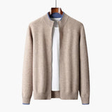 Men's Zip-Up Cardigan with Ribbed Collar