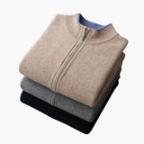 Men's Zip-Up Cardigan with Ribbed Collar