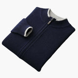 Men's Zip-Up Cardigan with Ribbed Collar