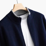 Men's Cardigan with Zipper and Ribbed Collar