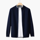 Men's Cardigan with Zipper and Ribbed Collar