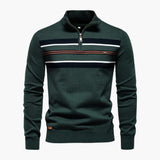 Men's Knit Sweater with Half Zip and Chest Stripes