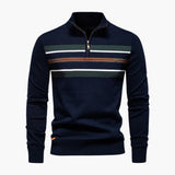 Men's Knit Sweater with Half Zip and Chest Stripes