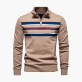 Men's Knit Sweater with Half Zip and Chest Stripes