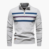 Men's Knit Sweater with Half Zip and Chest Stripes