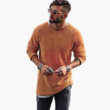 Men's Knitted Sweater with Round Neck and Ribbed Cuffs