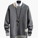 Men's Knit Sweater with Crew Neck and Ribbed Hem
