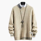 Men's Knit Sweater with Crew Neck and Ribbed Hem