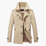 Men's Trench Coat with Button Closure and Pocket Details