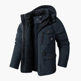 Men's Winter Jacket with Hood, Zipper, and Multiple Pockets