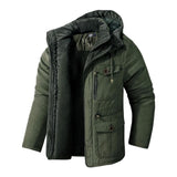 Men's Winter Jacket with Hood, Zipper, and Multiple Pockets