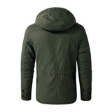 Men's Winter Jacket with Hood, Zipper, and Multiple Pockets