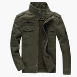 Men's Military Style Jacket with Stand-Up Collar and Flap Pockets