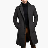 Men's Coat with Notched Collar and Front Button Closure