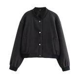 Women’s Short Bomber Jacket with Front Button Closure and Side Pockets