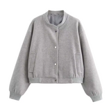 Women’s Short Bomber Jacket with Front Button Closure and Side Pockets