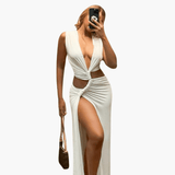 Summer Dress for Women – Cut-Out, V-Neck, Side Slit